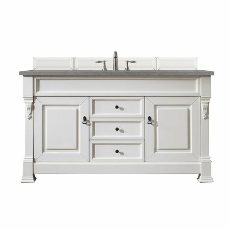 JAMES MARTIN VANITIES Brookfield 60in Single Vanity, Bright White w/ 3 CM Grey Expo Quartz Top 147-V60S-BW-3GEX